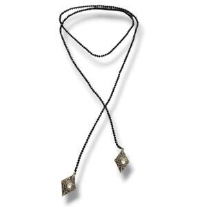 HEIDI DAUS Long Crystal Beaded Lariat Necklace Retired $259 Layering Black Gold